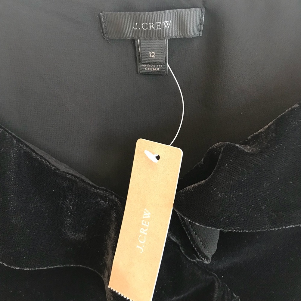 J.CREW Black Velvet Going Out Ruffle Cross Spaghetti Strap Blouse - Picture 4 of 6
